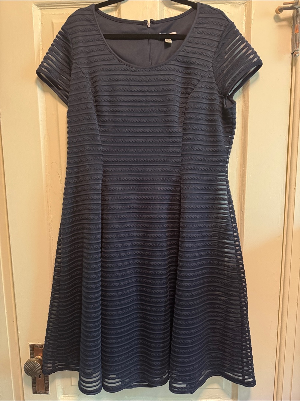London Style Navy Layered-Stripe Short Sleeve Mini Dress